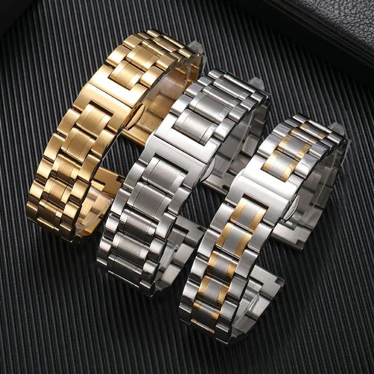 Bluejw Luxury Replacement Watch Strap with Double Button Butterfly Clasp – Breathable Stainless Steel Band, 5-Link Design, Fits 14mm 16mm 18mm 20mm 22mm Watches - Image 2