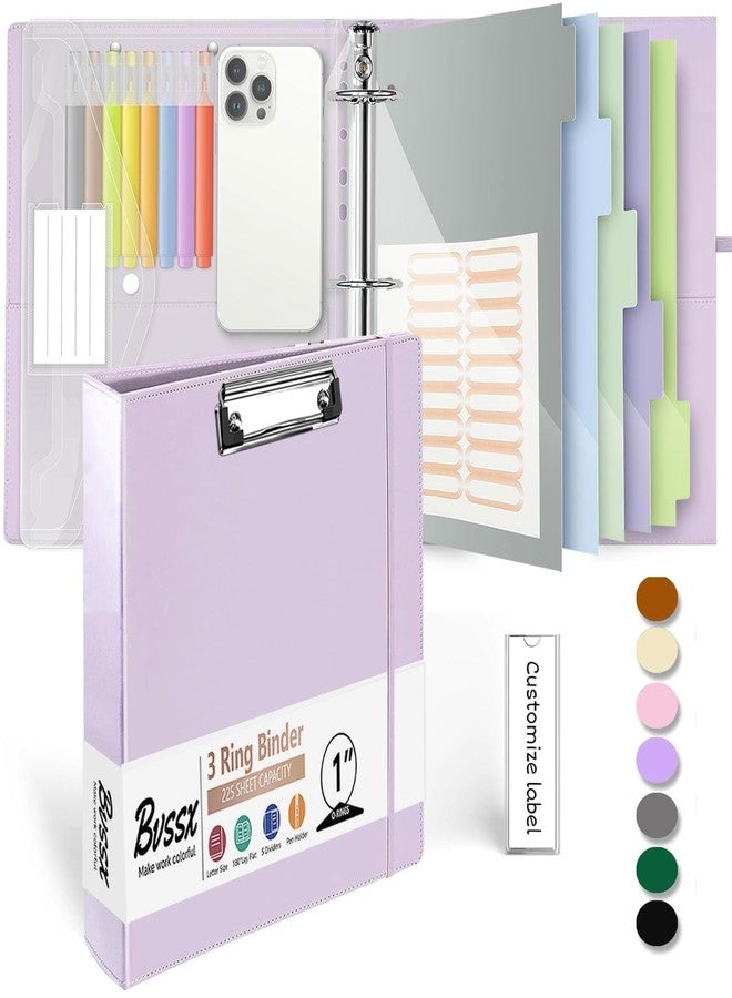BVSSX 3 Ring Binder, 1 Inch Leather Binder with Clipboards, 5-Tabs Pockets Dividers, 18 Divider Stikers, Plastic Folder, Pen Holder, Three Ring Binder with Pen Holder(Purple, Letter Size) - Image 1
