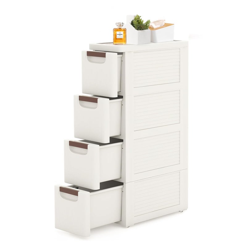 YABORAS 4 Drawers Slim Bathroom Storage Cabinet Dresser, Narrow Plastic Rolling Cart Organizer with Drawers, for Small Spaces, Kitchen, Laundry, Office, Bedroom, White - Image 1