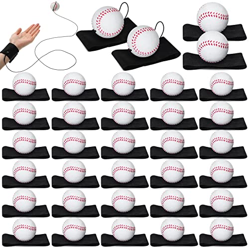 Jerify 30 Pcs Wrist Return Ball on a String Baseball Football Soccer Tennis Party Favor Sports Return Wrist Practice Wristband Ball on Elastic Cord for AdultsBaseball - Image 1