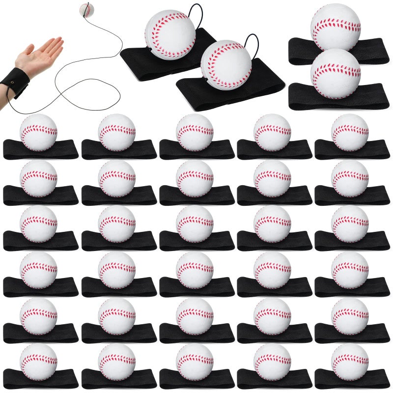 Jerify 30 Pcs Wrist Return Ball on a String Baseball Football Soccer Tennis Party Favor Sports Return Wrist Practice Wristband Ball on Elastic Cord for AdultsBaseball - Image 2
