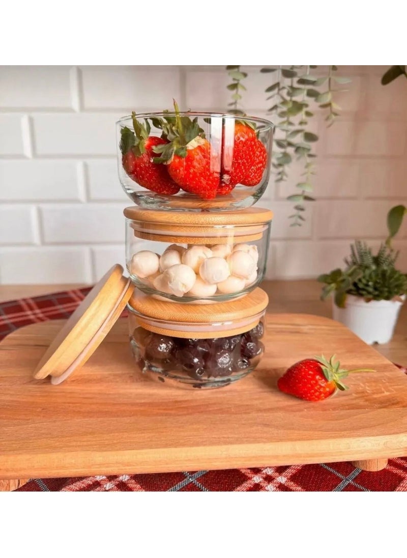 Kitchen Pembelia 3-Piece Bamboo Vacuum Lid Glass Storage Box Breakfast Set  - Image 1
