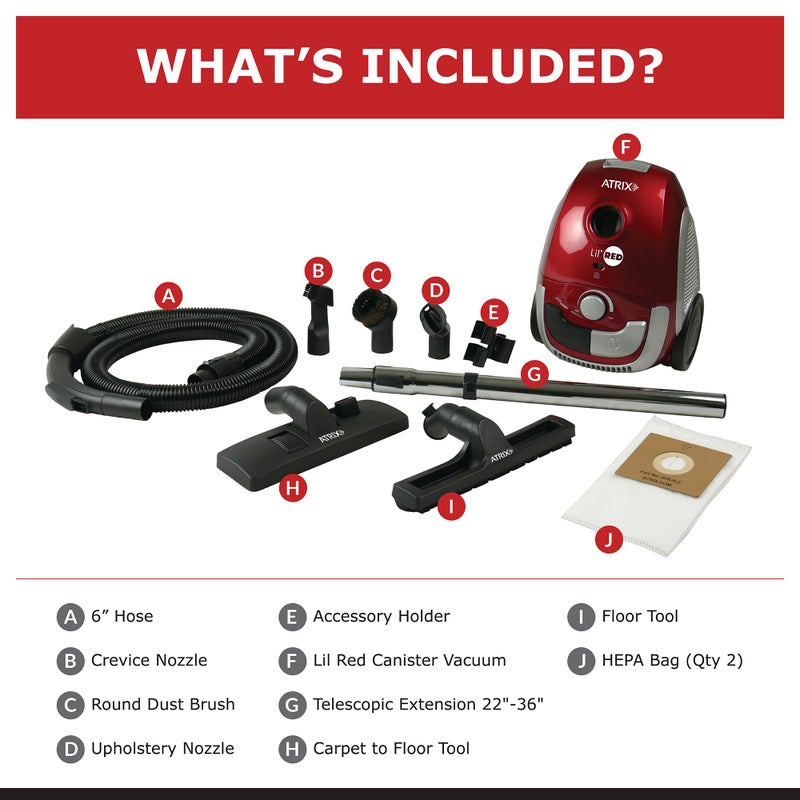 Atrix AHSC-1 Atrix Lil Red Canister Vacuum Portable Canister vacuum w/ 2 Quart HEPA Filter & Variable Speed Motor - Image 2
