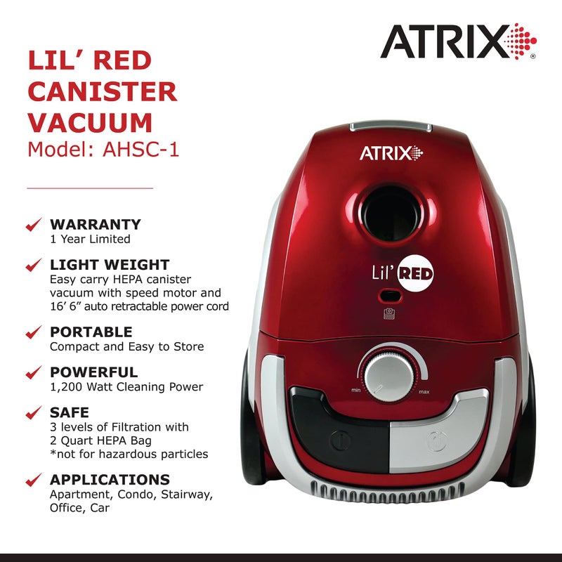 Atrix AHSC-1 Atrix Lil Red Canister Vacuum Portable Canister vacuum w/ 2 Quart HEPA Filter & Variable Speed Motor - Image 3