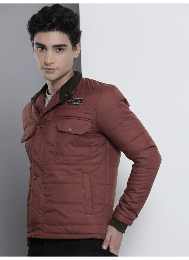 The Indian Garage Co Men Wine Red Slim Fit Puffer Jacket