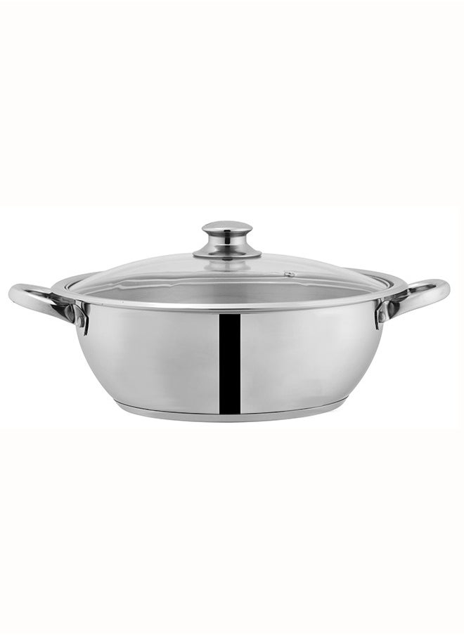 SONEX SONEX Mega Wok/Kadai, 30 cm (6 Ltr) Stainless Steel – Glass Lid with Steam Vent, Durable Handles, Sandwich Bottom for Even Heating, Sleek Modern Design for Efficient and Stylish Cooking  - Image 1