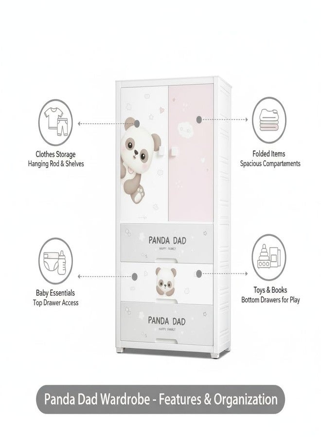 EXVITO Kids Plastic Wardrobe with Drawers | 1+2 Tier Kids Panda-Themed Wardrobe with Drawers | Cute Cartoon Baby Clothes Storage Cabinet | Durable Nursery Organizer for Boys & Girls - Panda - Image 4