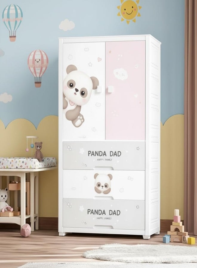 EXVITO Kids Plastic Wardrobe with Drawers | 1+2 Tier Kids Panda-Themed Wardrobe with Drawers | Cute Cartoon Baby Clothes Storage Cabinet | Durable Nursery Organizer for Boys & Girls - Panda - Image 1