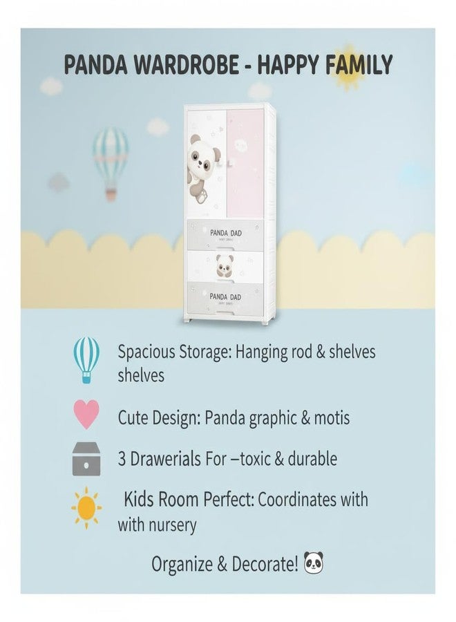 EXVITO Kids Plastic Wardrobe with Drawers | 1+2 Tier Kids Panda-Themed Wardrobe with Drawers | Cute Cartoon Baby Clothes Storage Cabinet | Durable Nursery Organizer for Boys & Girls - Panda - Image 5