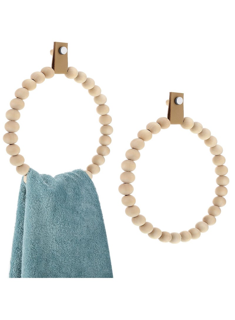 SYOSI 2 Pieces Boho Towel Rack Rustic Handmade Wood Ring Wooden Hand Stand Wall Mounted Farmhouse Holder Decorative Decor for Bathroom Kitchen Wall, about 16 cm - Image 1