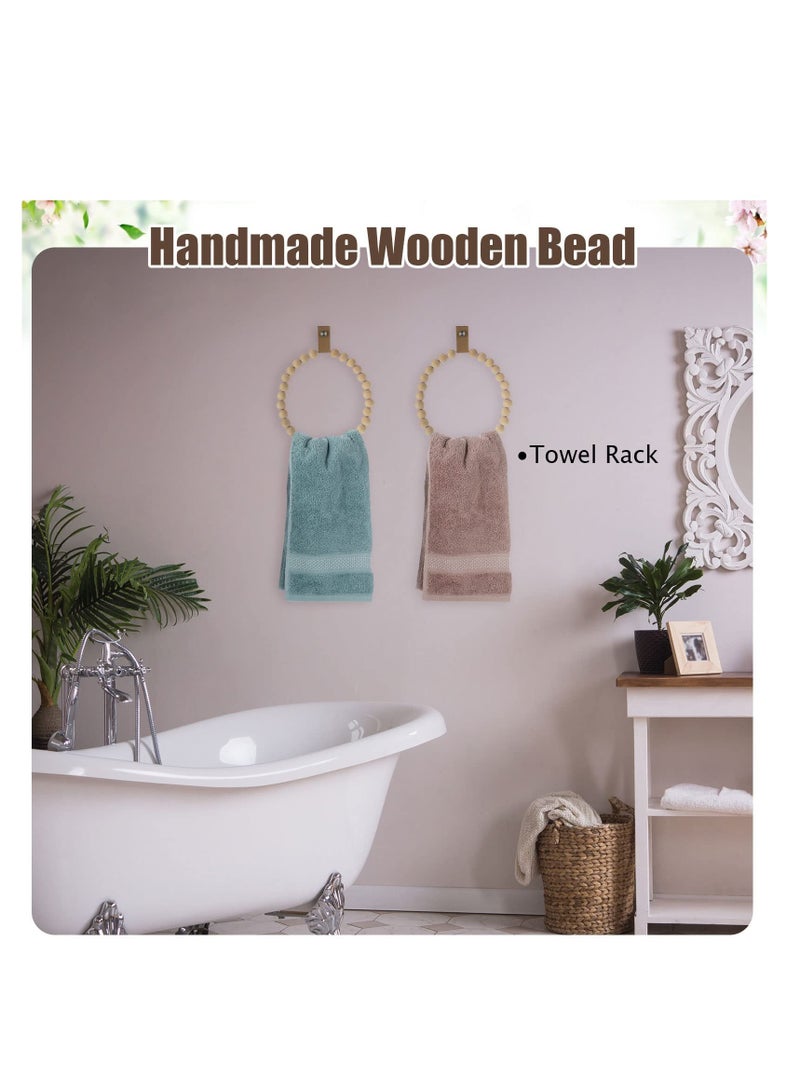 SYOSI 2 Pieces Boho Towel Rack Rustic Handmade Wood Ring Wooden Hand Stand Wall Mounted Farmhouse Holder Decorative Decor for Bathroom Kitchen Wall, about 16 cm - Image 3