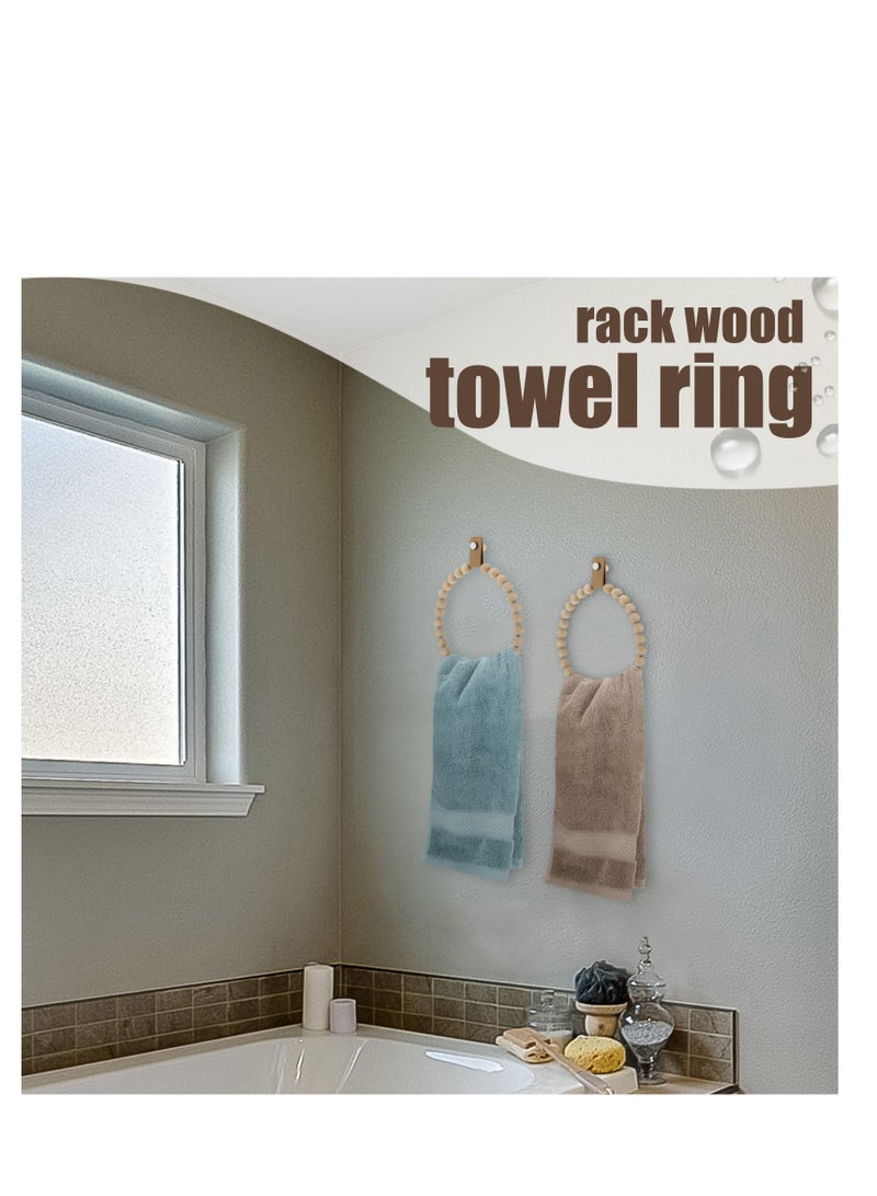 SYOSI 2 Pieces Boho Towel Rack Rustic Handmade Wood Ring Wooden Hand Stand Wall Mounted Farmhouse Holder Decorative Decor for Bathroom Kitchen Wall, about 16 cm - Image 4