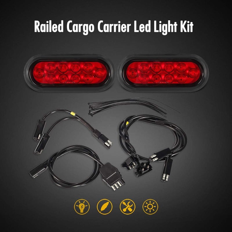 Partsam Red Cargo Carrier LED Lights Kit - 2Pcs 6 Inch Oval Waterproof Tail Lights with Rubber Grommets and 76" Wiring Harness - Image 3