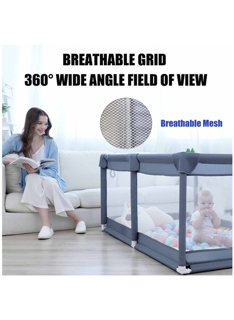 Baby Playpen 150x180x68 Cm Large Playpen for Baby and Toddlers Large Playard Anti Collision Foam Playpens With Breathable Mesh for Babies Safety Play Yard for Toddler Not Included Mat Grey