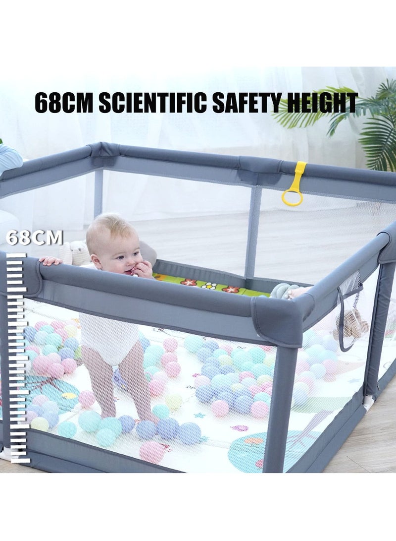 Baby Playpen 150x180x68 Cm Large Playpen for Baby and Toddlers Large Playard Anti Collision Foam Playpens With Breathable Mesh for Babies Safety Play Yard for Toddler Not Included Mat Grey