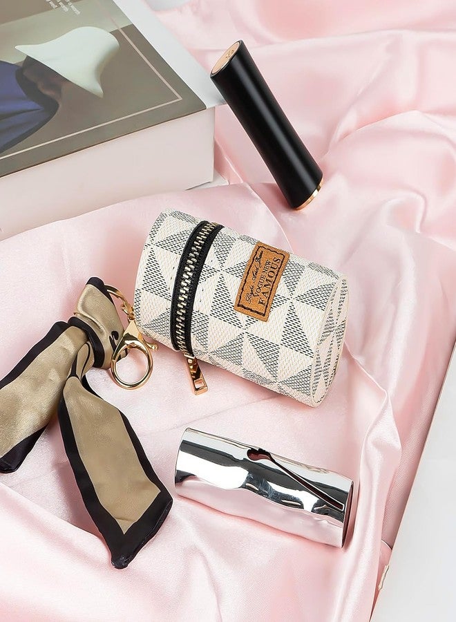 Nurven Elegant Mini Leather Lipstick and Gloss Organizer Pouch - Travel Makeup Bag with Keychain, Compact and Stylish for Daily Carry or Travel - Zipper Cosmetic Storage for Women and Girls - White - Image 5