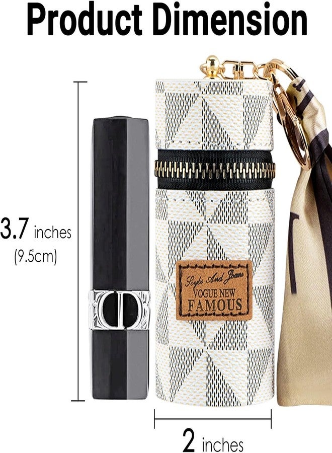 Nurven Elegant Mini Leather Lipstick and Gloss Organizer Pouch - Travel Makeup Bag with Keychain, Compact and Stylish for Daily Carry or Travel - Zipper Cosmetic Storage for Women and Girls - White - Image 2