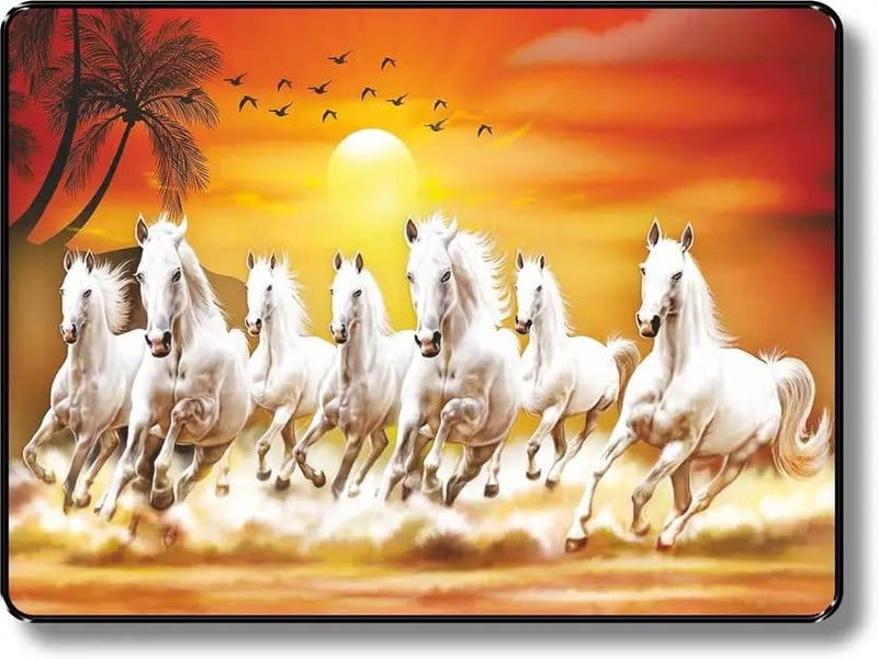 SAF 7 Running White Horses Wall Art – Black Frame Sunset Landscape Painting for Home & Office – Vastu-Inspired MDF Board Décor for Positive Energy & Success – 11 x 14 Inch - Image 1