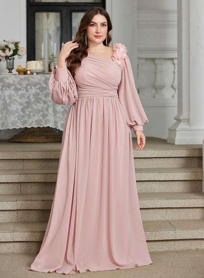 SUPGIR Plus Size Pink Embellished Maxi Dress with Floral Detail - Image 3