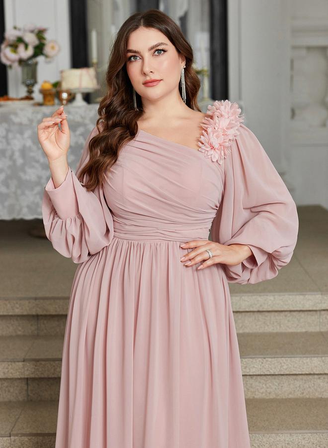 SUPGIR Plus Size Pink Embellished Maxi Dress with Floral Detail - Image 4