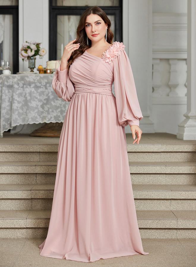 SUPGIR Plus Size Pink Embellished Maxi Dress with Floral Detail - Image 1