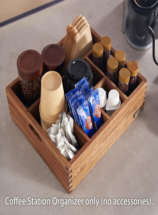 TREELF Acacia Wood Coffee Station Organizer for Countertop, Coffee Pods Holder & Condiment Storage Basket, 12-Inch Rustic Farmhouse Bar Decor for Tea Cups, Syrup, Stirrers, Accessories - Image 3