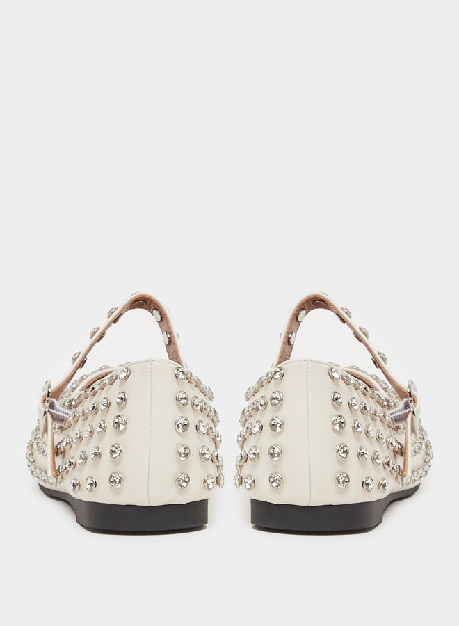 Styli Studded Pointed Toe Ballerina with Buckle Closure  - Image 5
