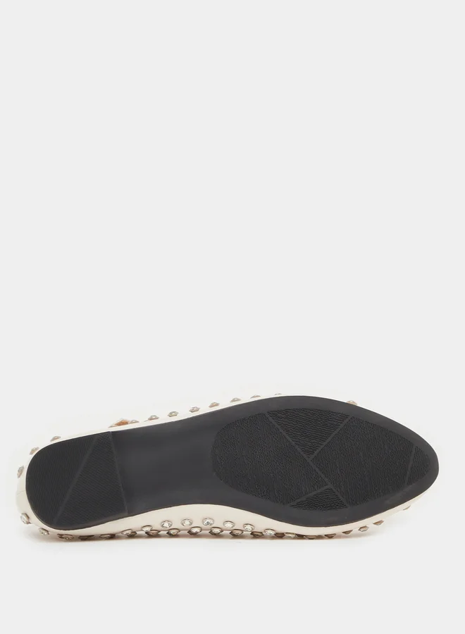 Styli Studded Pointed Toe Ballerina with Buckle Closure