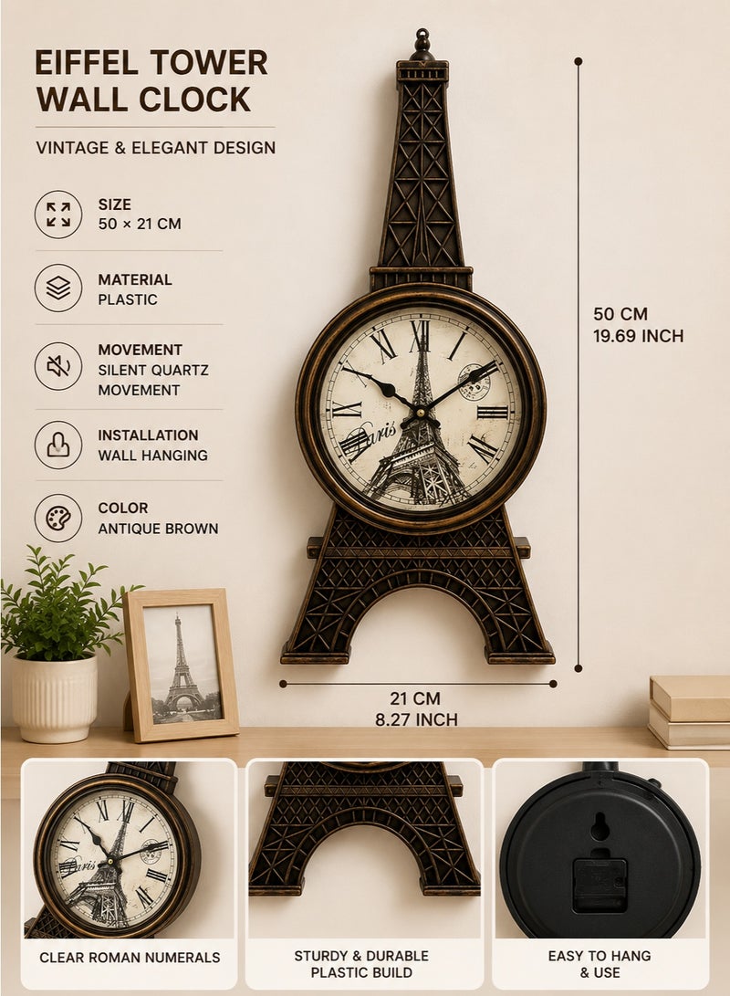 Eiffel Tower Decorative Wall Clock, , 50 X 21 Cm, Plastic Material - Image 1