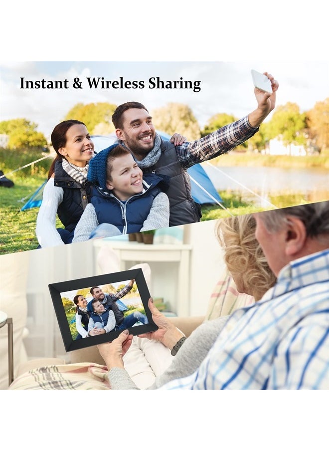 AEEZO - 10.1 Inch WiFi Digital Picture Frame, IPS Touch Screen Smart Cloud Photo Frame with 16GB Storage, Easy Setup to Share Photos or Videos via Frameo APP, Auto-Rotate, Wall Mountable (Black) - Image 1
