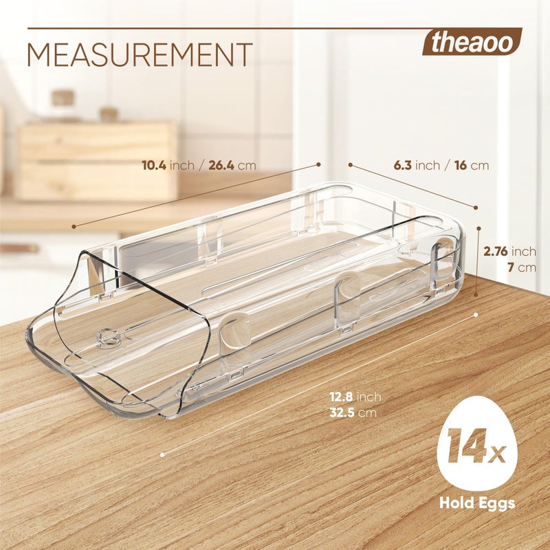 theaoo Egg Holder for Fridge, Automatic Rolling Egg Container for Refrigerator, Clear Plastic Egg Dispenser, Stackable Eggs Organizer with Quick Removable inner Tray For Organizers and Storage, 1Pack - Image 3