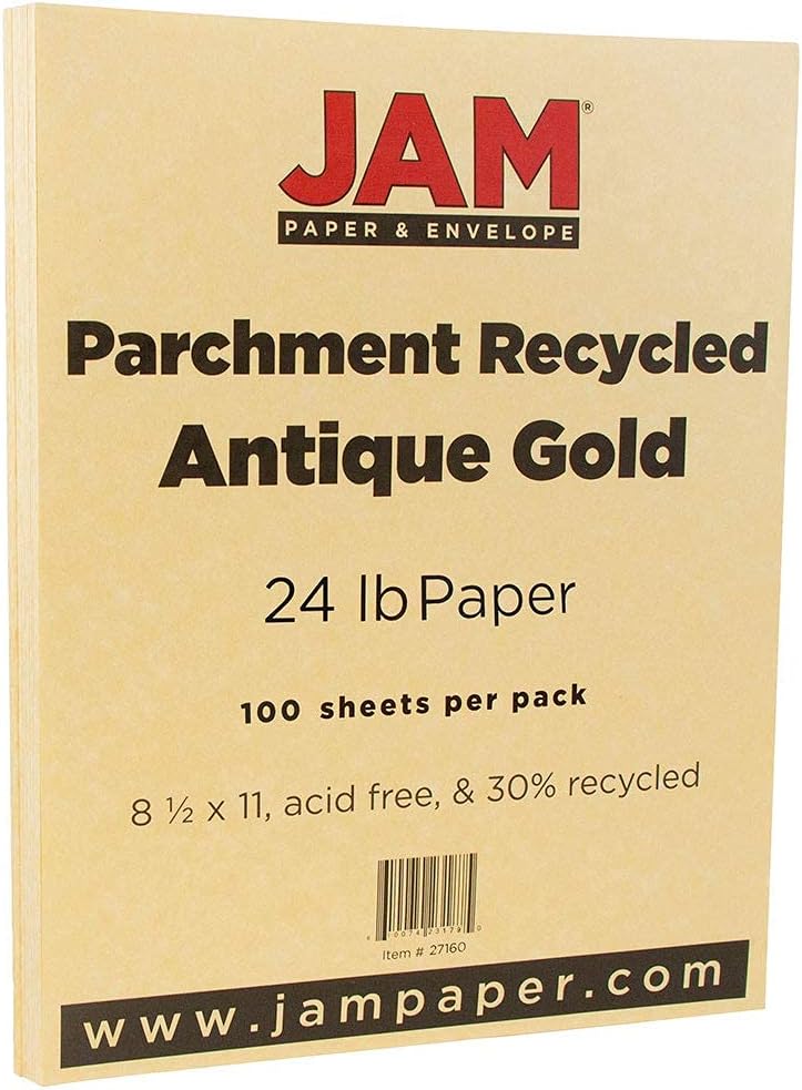 JAM Paper Parchment 24lb Paper - 90 GSM - 8.5 x 11 - Antique Gold Recycled - 100 Sheets/Pack - Image 2