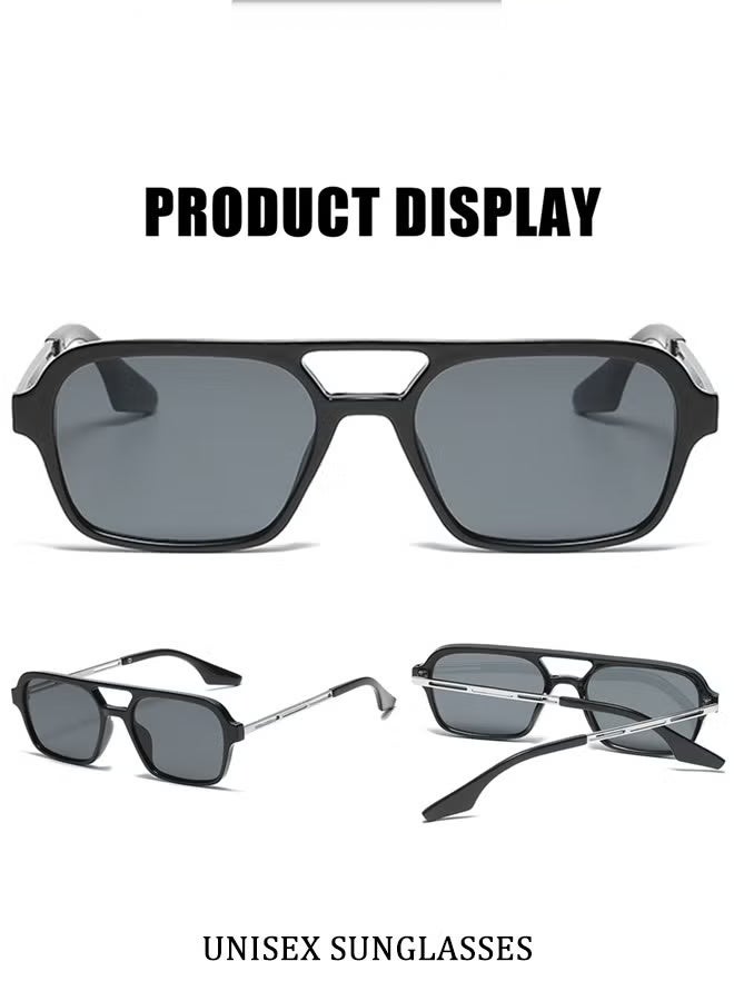 Aviator Sunglasses Men Women - Retro 70s Square Sun Glassess Tinted Polarized Metal Men's Sunglasses for Eye UV400 Protection Shades Black - Image 3