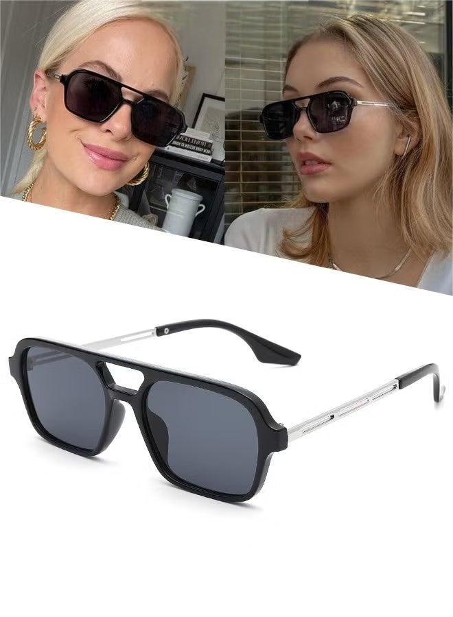 Aviator Sunglasses Men Women - Retro 70s Square Sun Glassess Tinted Polarized Metal Men's Sunglasses for Eye UV400 Protection Shades Black - Image 1