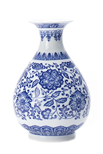 KuJaRen Blue and White Vase, Blue Vases Home Décor, Chinoiserie Vase, Blue and White Porcelain, Ceramic Vase for Home, Living Room, Bookshelf, Mantle Fireplace,Table Centerpieces, Centerpieces,8" - Image 1