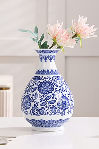 KuJaRen Blue and White Vase, Blue Vases Home Décor, Chinoiserie Vase, Blue and White Porcelain, Ceramic Vase for Home, Living Room, Bookshelf, Mantle Fireplace,Table Centerpieces, Centerpieces,8" - Image 3