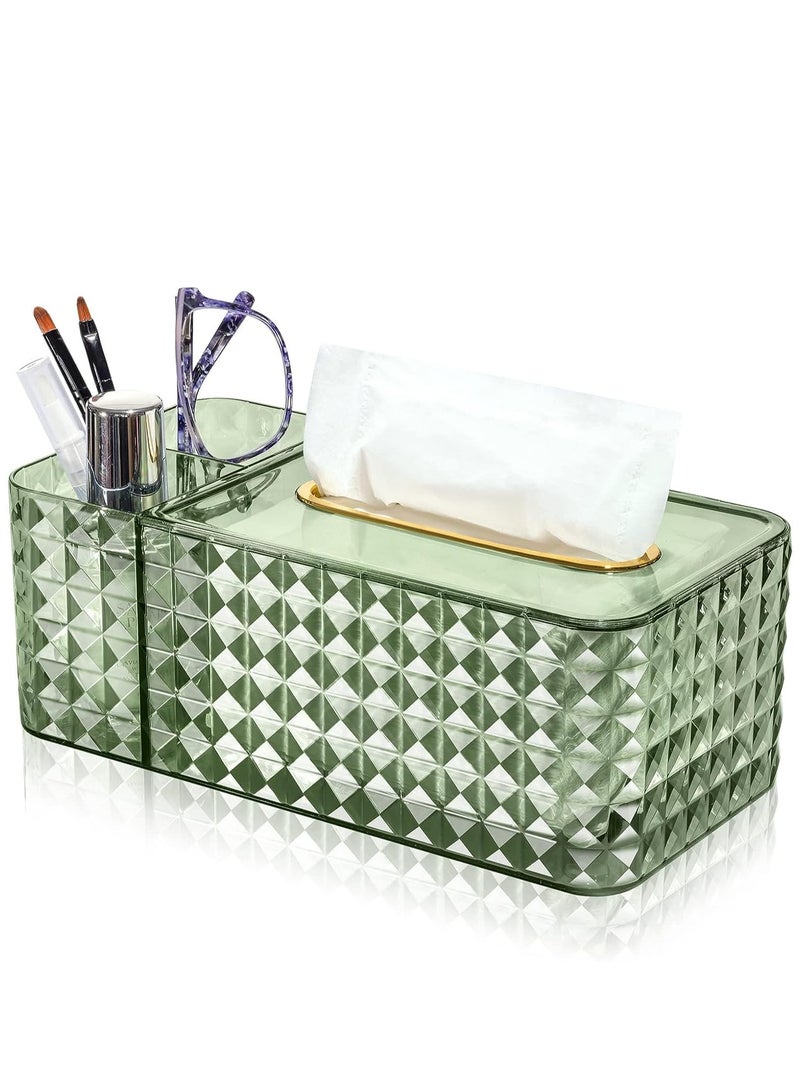 Excefore حامل علب المناديل ومنظم المكتب، علب مناديل شفافة رائعة مستطيلة، غطاء علبة مناديل متعدد الوظائف مع صندوق تخزين - 9.5 * 4.7 * 3.5 بوصة (أخضر) - Image 1