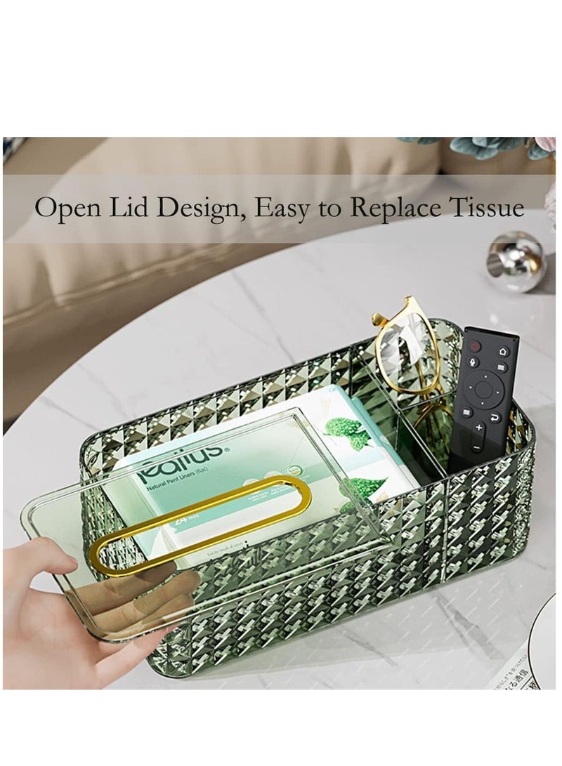 Excefore حامل علب المناديل ومنظم المكتب، علب مناديل شفافة رائعة مستطيلة، غطاء علبة مناديل متعدد الوظائف مع صندوق تخزين - 9.5 * 4.7 * 3.5 بوصة (أخضر) - Image 2