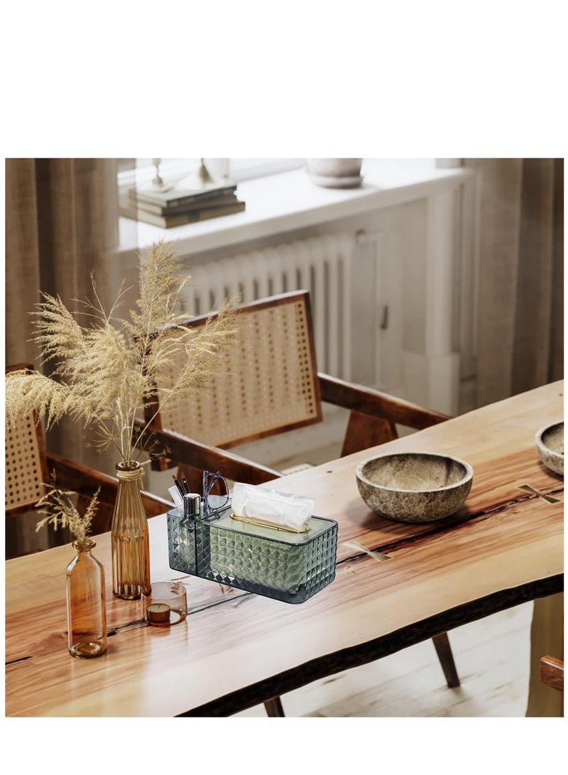 Excefore حامل علب المناديل ومنظم المكتب، علب مناديل شفافة رائعة مستطيلة، غطاء علبة مناديل متعدد الوظائف مع صندوق تخزين - 9.5 * 4.7 * 3.5 بوصة (أخضر) - Image 5