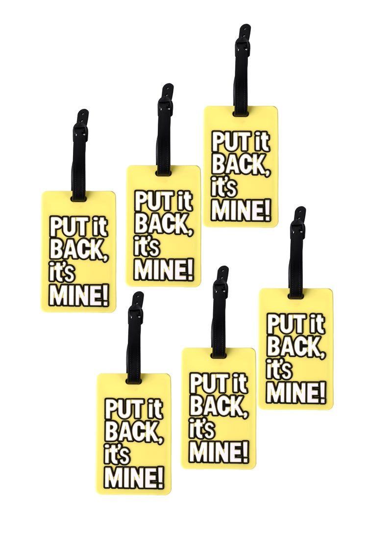 Cuisine Art Luggage Tag with Name ID Card, Personalized Identifier ID Labels, Flexible PVC Travel Tags, Secure Travel Luggage Labels for Baggage, Suitcase Tag  – "PUT IT BACK, It's Mine!" Yellow 6-Piece Set - Image 1
