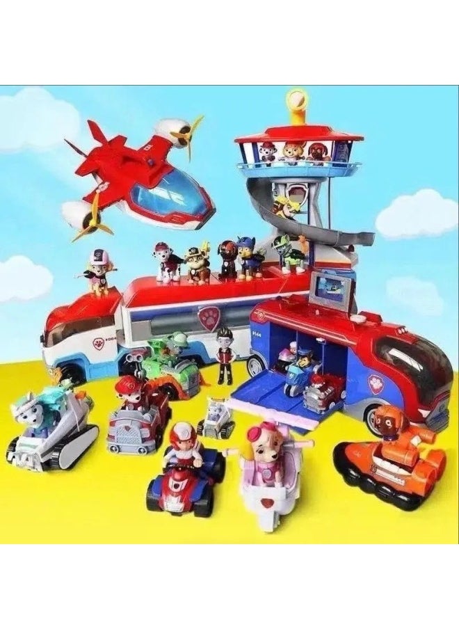 Generic Wangwang Team Toy Litong Car Dog Full Set Watchtower Patrol Inertial Rescue Bus Sound And Light Watchtower Headquarters-Colour:Middle Bus 10 Dogs + Flatbed  - Image 2