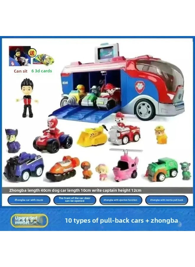 Generic Wangwang Team Toy Litong Car Dog Full Set Watchtower Patrol Inertial Rescue Bus Sound And Light Watchtower Headquarters-Colour:Middle Bus 10 Dogs + Flatbed  - Image 1