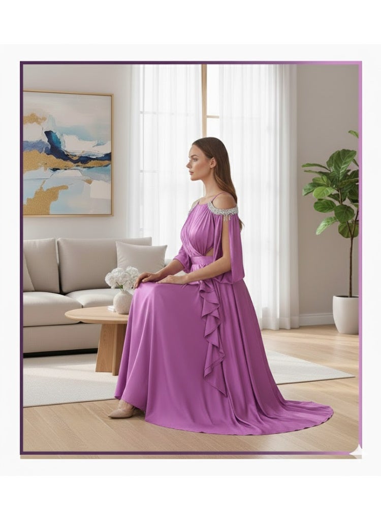 FULL JOY Maxi Evening Dress With Luxurious, Feminine Design; Elegant Dress with Attractive Silky Sheen, Fashion Dress,Evening Dress - Image 5