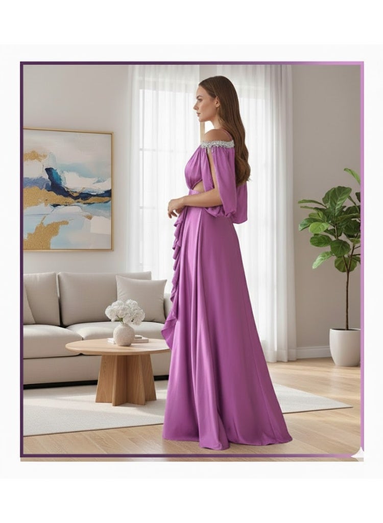 FULL JOY Maxi Evening Dress With Luxurious, Feminine Design; Elegant Dress with Attractive Silky Sheen, Fashion Dress,Evening Dress - Image 4