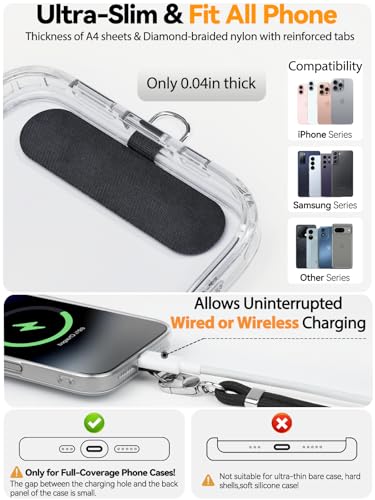 TNSNK 4-IN-1 Phone Lanyard + Wrist Strap, Adjustable Length 2PCS Anti-Theft Cell Phone Strap with Tether Tab for All Phones (Black-2 Pack) - Image 4
