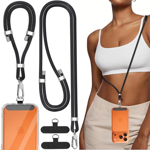 TNSNK 4-IN-1 Phone Lanyard + Wrist Strap, Adjustable Length 2PCS Anti-Theft Cell Phone Strap with Tether Tab for All Phones (Black-2 Pack) - Image 1