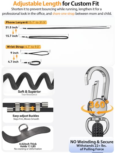 TNSNK 4-IN-1 Phone Lanyard + Wrist Strap, Adjustable Length 2PCS Anti-Theft Cell Phone Strap with Tether Tab for All Phones (Black-2 Pack) - Image 5