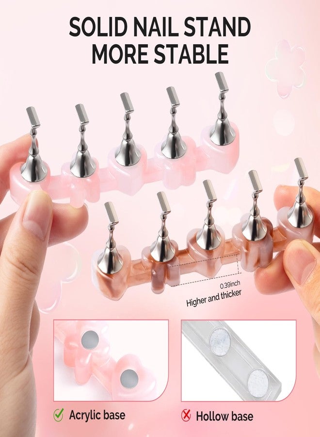 MelodySusie Nail Stand for Press Ons, Flower and Heart Shape Magnetic Base for Painting Display with Brush Holder and 100 Pcs Reusable Double-Sided Tape for Home DIY Salon Supplies, Pink and Coffee - Image 5
