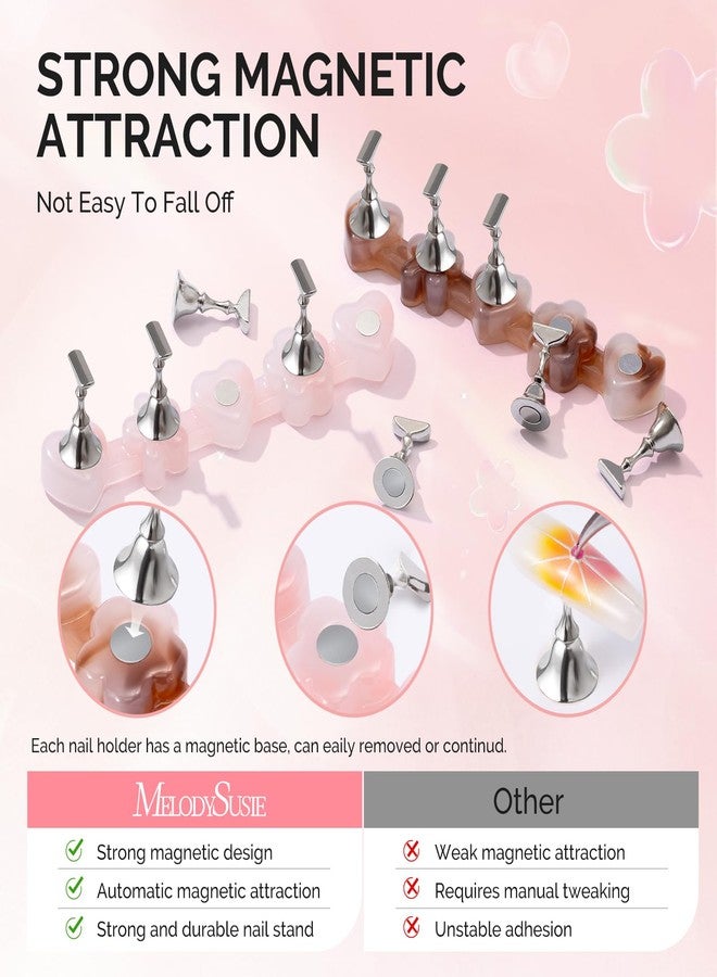 MelodySusie Nail Stand for Press Ons, Flower and Heart Shape Magnetic Base for Painting Display with Brush Holder and 100 Pcs Reusable Double-Sided Tape for Home DIY Salon Supplies, Pink and Coffee - Image 2