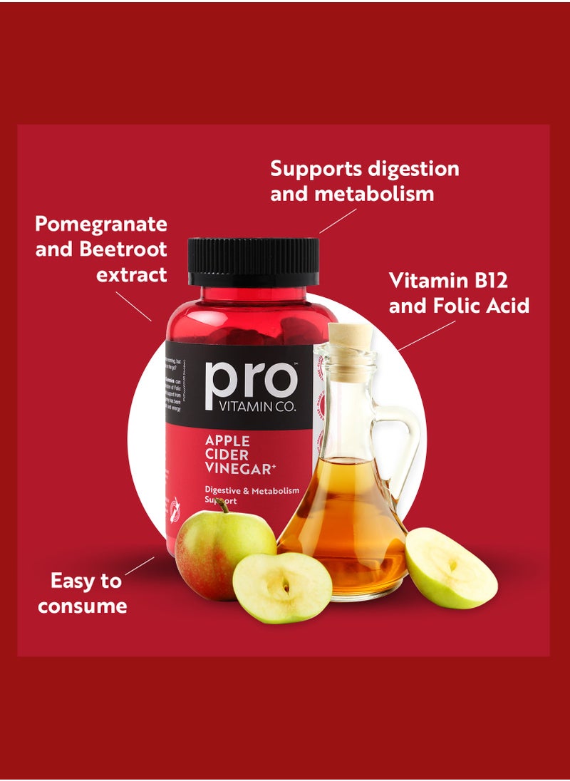 PRO VITAMIN CO - Pro Vitamin Co Apple Cider Vinegar+ Gummy Vitamins - Digestive & Metabolism Support, Halal, Vegan Friendly, Gluten Free, Pomegranate, Betroot, Folic Acid, Vitamin B12 - 1 Pack 60 Gummies - Image 1